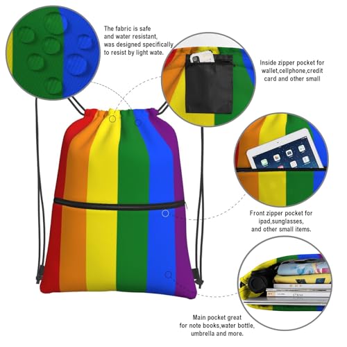 Image of LGBT Gay Pride Drawstring Backpack, Waterproof Rainbow Lesbian Gym Drawstring Bags, String Bag Sackpack for Beach Yoga Traveling Gifts, Men Women Cinch Sports Sack with Zippered Pocket