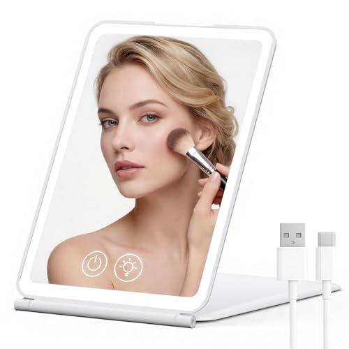EYMUOBC Espejo Maquillaje con luz,3 Colores de luz,Brillo Ajustable,Espejo cosmético...