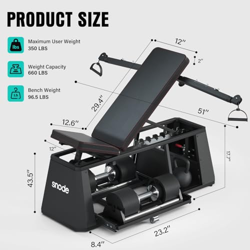 Image of SNODE AD80 Adjustable Dumbbell Set 80LBS (Pair) with 10lb additional plates and Upgrade Weight Bench, Strength Traning Bench for Home GYM, Store The dumbbell