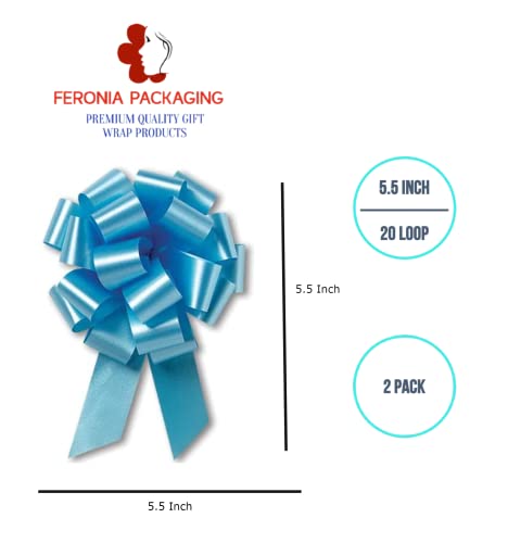 Feronia Packaging 2 Pieces Pull Bow For Gift Wrapping Gift Bows Pull Bow With Ribbon For Wedding Gift Baskets, 5.5 Inch 20 Loop (Light Blue) #TOP1