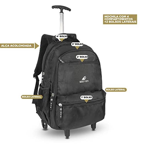 Mochila De Rodinha Masculina Notebook Escolar Reforçada (PRETO)