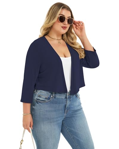 Image of Plus Size Shrugs for Women 3 /4 Sleeve Cropped Cardigan Knit Sweaters Open Front Bolero 2026