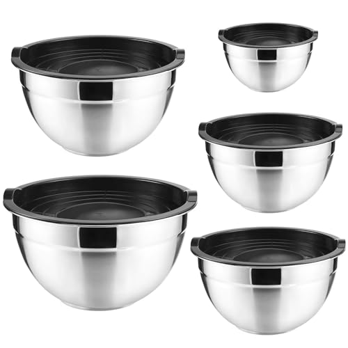 Mkitnvy Acero Inoxidable Cuencos mezcladores con Tapa Hermética 5 Paquetes,7 Juego de Acero Inoxidable Cuencos mezcladores,para cocinar, hornear y almacenar