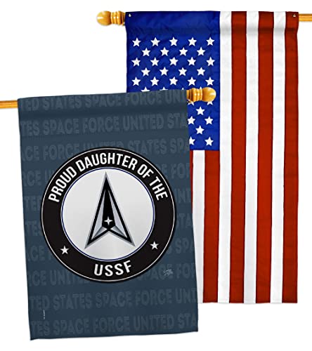 Breeze Decor Proud Daughter USSF House Flag Pack Armed Space Force United State Air American Military Delta Official Applique Decoration Banner Small Garden Yard Gift Double-Sided, Made in USA