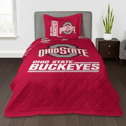 Northwest NCAA Ohio State Buckeyes Summarize Quilted Throw Blanket with Sham, Soft Cozy Bedding, All Seasons, 60 x 80 inches