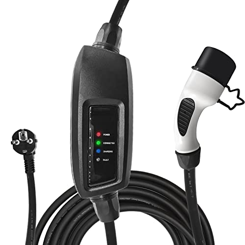 HiEVcar 16A Tipo 2 EV Cargador Coche Electrico EV Tipo 2 Portátil Cable de Carga Schuko Mennekes 3,7 kW 7,5M Cable con Bolsa Cover