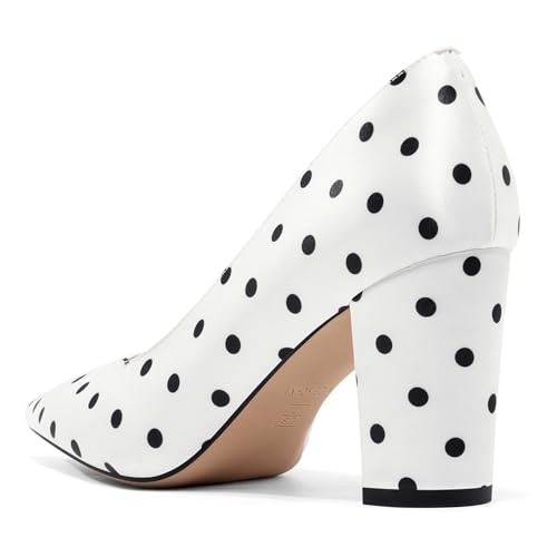 Image of Aachcol Women Pumps Pointed Toe Slip on Mid Heel Dress Office Chunky Block Heels Shoes 3 Inches