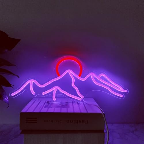 LED Neon Sign USB Powered with Dimmable Switch for Wall Decor,Mountain Neon Light for Teen Girl Room Decor Sunrise Sunset Wall Art Lamp,Anime Neon Gaming Signs Room Aesthetic(Purple Red) - Image 4