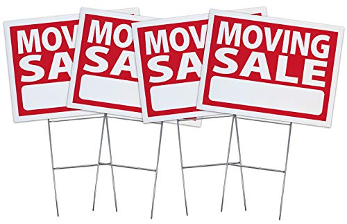Moving Sale Sign Kit - 4 Pack (Includes 4 Signs and Stakes) Durable Coroplast UV Colorfast Ink 18x24 Real Estate Supplies, Made in The USA Unconditional Guarantee