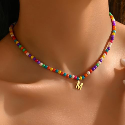 Eioi & Lmnm Colorful Initial Necklaces for Girls Women Kids - Teen Girls Gifts Trendy Beaded Initial Necklace Dainty Letter Gifts Choker Necklace for Girl Jewelry2
