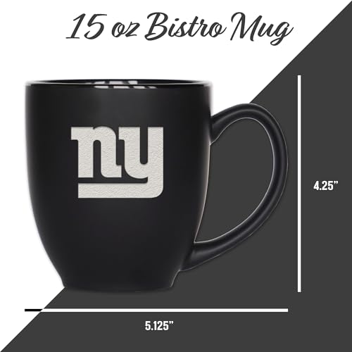 Image of Rico Industries NFL Football 15oz Personalized Laser Engraved Matte Black Ceramic Bistro Mug - For Hot or Cold Drinks