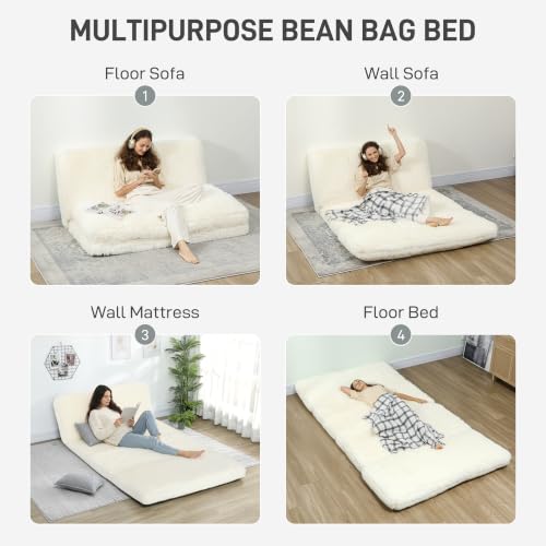 Image of HOMCOM Bean Bag Chair Floor Sofa Bed for Adults 54 x102 in Cream White