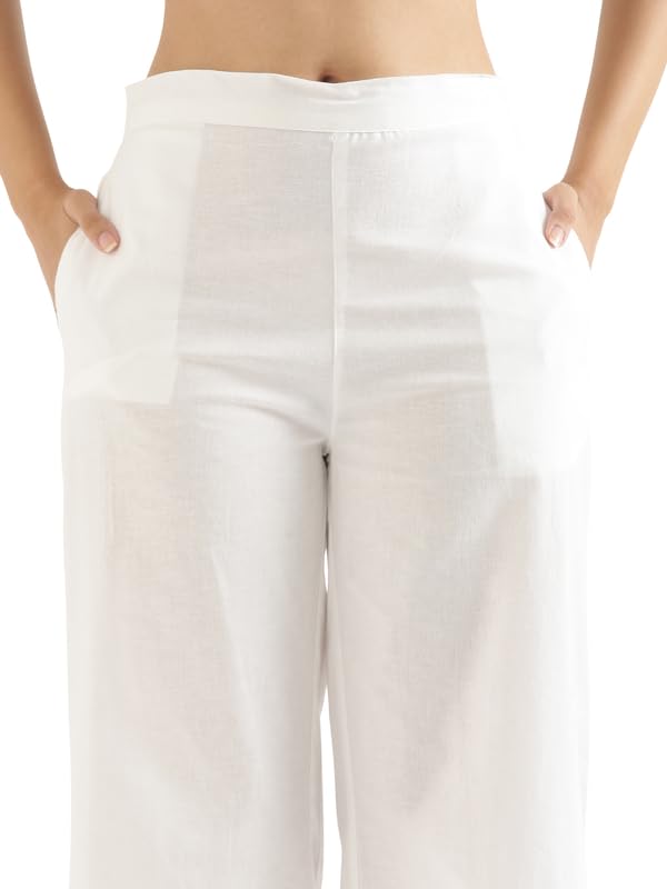 Image of SAADAA Women's Relaxed Fit Mid Rise Airy Linen Wide Leg Pants, High Waist Trousers for Formal, Casual & Office Wear