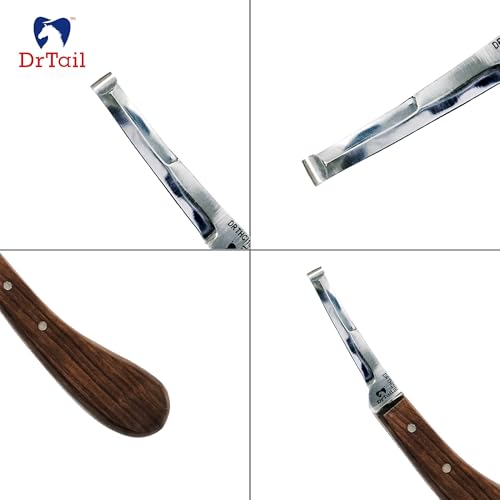 Image of Hoof Knife Double Edged Curved Blade - Stainless Steel Curved Blade Farrier Tool with Wooden Handle, Multipurpose Hoof Trimming Knife for Livestock, 3-Inch Blade, 8.5-Inch Overall (Double-Edge - RH)