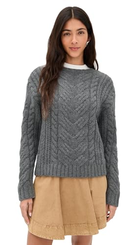 LE BOP Women's Sabine Cable Knit Sweater, Charcoal Grey, XXS at
