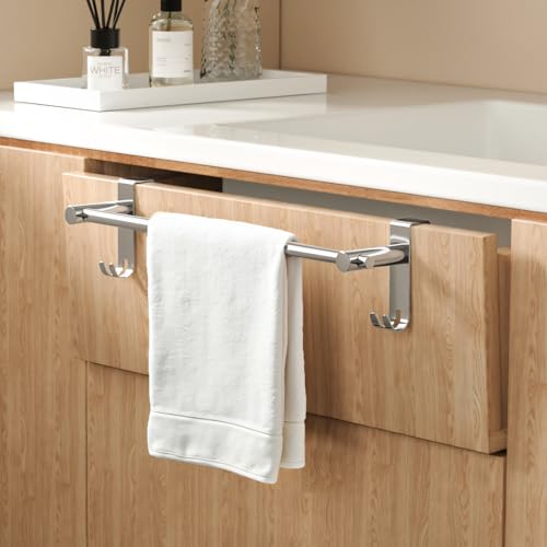 EMKE Toallero telescópico Extensible SUS201, toallero sin taladrar, toallero de Acero Inoxidable con Ganchos, Barra para radiador de baño, Cocina y baño, 44~63 x 10 x 10 cm, Cromo