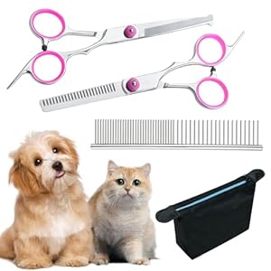 4-Piece Dog Grooming Scissors Set – Curved & Straight, Safety Round Tip, Stainless Steel, Professional Pet Scissors with Storage Bag