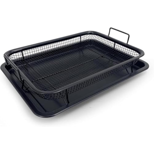 Riuuyyiステンレス製網付き油受けトレイ、揚げ物用トレイ、天ぷら油切り、水切りも簡単BBQや料理作りに便利な多機能トレイ (B,ブラック)