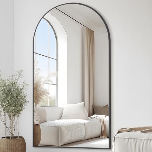 Image of Prywot Full Length Mirror, Oversized 77 inchx38 inch Arched-Top Floor Mirror, Black