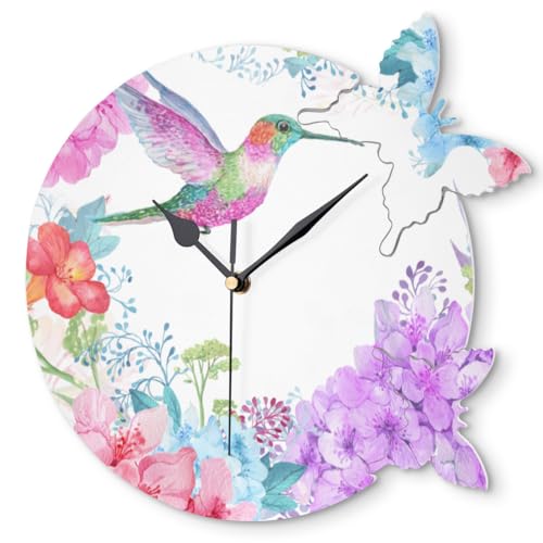 Reloj de pared analógico silencioso con diseño floral y pájaro miniatura 3
