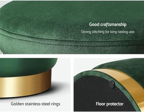 Velvet Round Dual Strip Ottoman Office Stool Foot Rest Stool Linen Fabric Padded Seat Pouf Ottoman with Round Shape for Living Room (Dark Green)