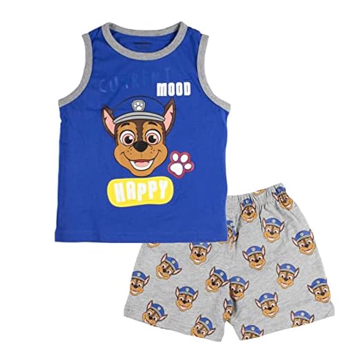Paw Patrol Camiseta y Pantalones Cortos para Niños, Pijama de 2 Piezas, Algodón, Conjunto de Verano, Diseño Chase, Regalo Niños, Talla 2 Años