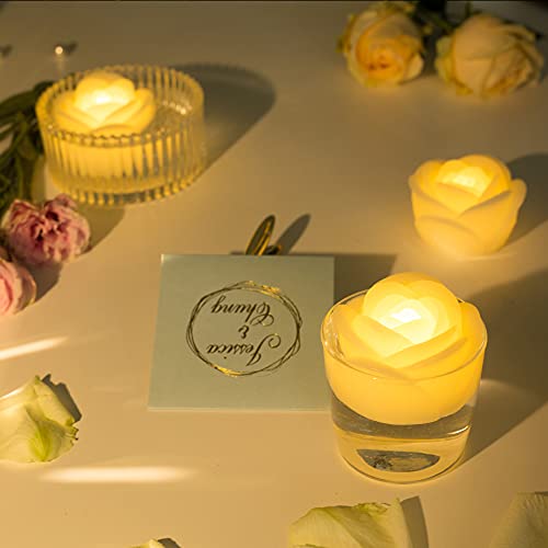 Image of Floating Candle Flicker Wax LED Floating Candles Flameless Batteries Power Tea Lights Water Activated for Wedding Home Party Centerpiece Vases Bath Outdoor Pool Pond Decor (12 Pack, Warm White-Rose)