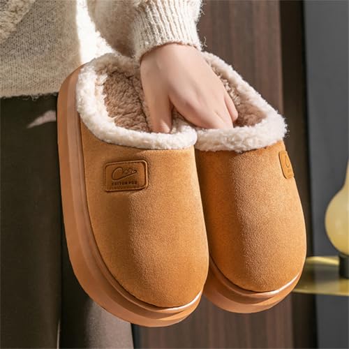 Caistre Women’s Fuzzy Slippers with Anti-Skid Sole Suede Leather Faux Fur Warm House Shoes Indoor Outdoor Memory Foam Plush Slides4