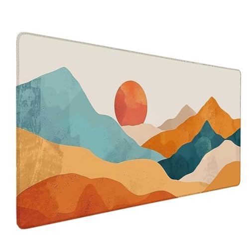 Tappetino Mouse XXL 600 x 300MM, Tappetino Gaming Marrone Tappeto Scrivania Sole, Waterproof Base in Gomma Antiscivolo Mouse Pad, Bordi Cuciti Tappetino PC, per Gaming e Ufficio, Casa Decorare G-2