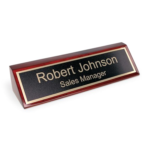 ExcelMark Personalized Rosewood Business Desk Black Name Plate with Gold Letters - 2