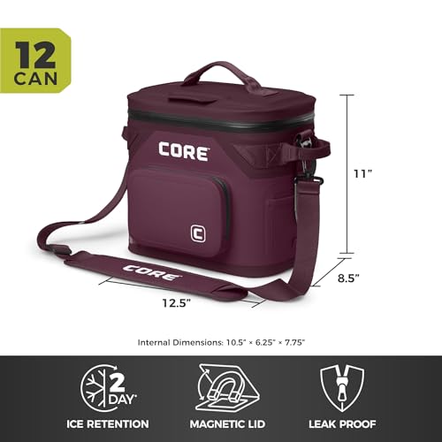 Image of CORE Magnetic Leak Proof Soft Cooler with Waterproof Zipper | Insulated Bag Portable Ice Chest Box | Best Soft Cooler for Food & Beverages for Tailgating, Car Camping, Travel, and Family Beach Picnics