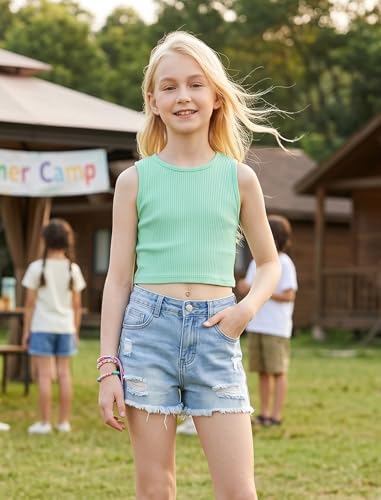 Image of EXARUS Girls Crop Tank Top Dance Hip Hop Outfits Cheer Cropped Top | Kids Tween Youth Summer Athletic Dance Convention Fitted Gymnastics Sleeveless Clothes