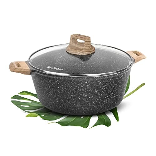 Casseruola in Petra Eco Wood con rivestimento antiaderente, adatta per piani cottura ad induzione, con coperchio incluso (32 Cm)