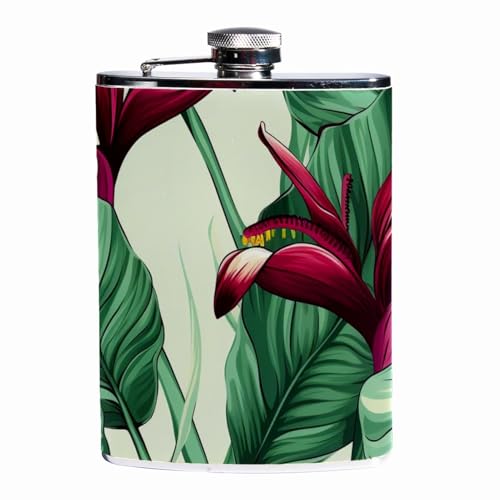 Frasco para hombres,Frasco para licor 8Oz,A prueba de fugas,Hoja de plátano flores tropicales