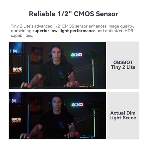 Image of OBSBOT Tiny 2 Lite, PTZ 4K Webcam 1080p@60fps HDR, with AI Tracking, Privacy Cover, Microphone, 1 /2 inch Sensor, USB2.0, Plug&Play, for Conferencing, Live Streaming, Compatible with Skype /YouTube /Teams