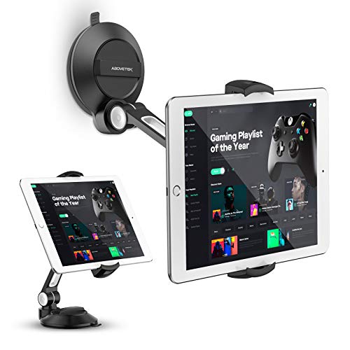AboveTEK Stojak na tablet z przyssawką, regulowany uchwyt na tablet na biurko, przednią szybę samochodową, lustro lub szkło - pasuje do tabletów i telefonów 10.2 cm - 27.9 cm, uchwyt na iPada do domu