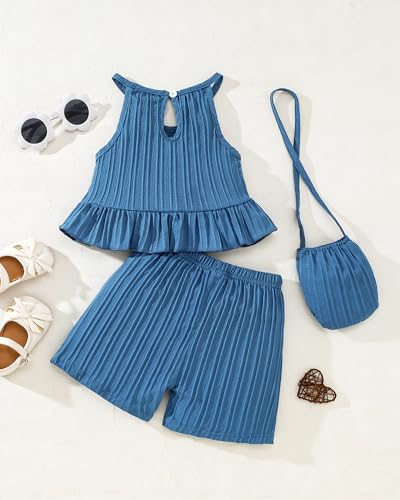 Image of Weebaby Toddler Girl Clothes Baby Summer Outfits Sleeveless Halter Top Ruffle Short Set Cute Kids Clothes Girls