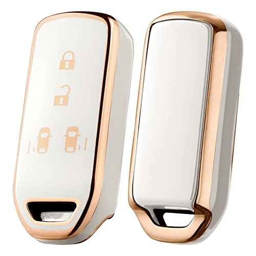 OATSBASF ホンダ N-BOXキーケース (4ボタン) ホンダ キーケース N-BOX/N-VAN/N-WGN/N-ONE キーカバー ホンダ アクセサリー tpu キーケース (金縁ホワイト)