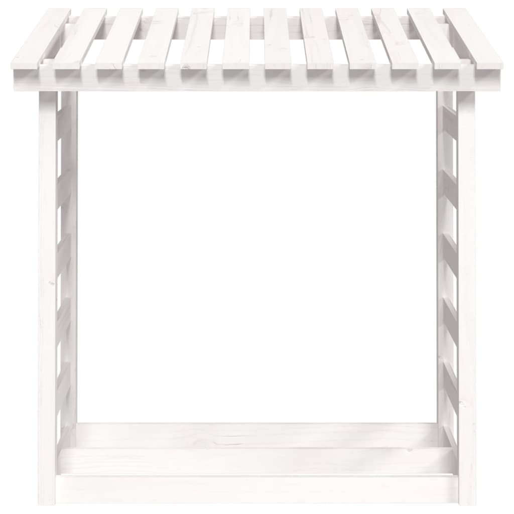 Kaminholzregal Weiß aus massivem Kiefernholz 108x64,5x110 cm, Holzständer für Brennholz Lagerung und Transport, vielseitiger Holzkorb für Kamin, Ofen, Terrasse und Garten