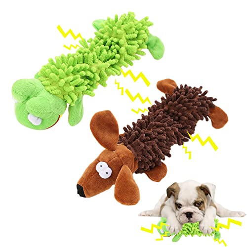 JIYISHIHOU 2PCS Jouet pour Chien Jouets Couineur pour Chien, Jouet Peluche pour Chiens, Interactifs Chiens Jouets à Mâcher pour Gros Petite Chien (Chien Brun+Frog) Cover