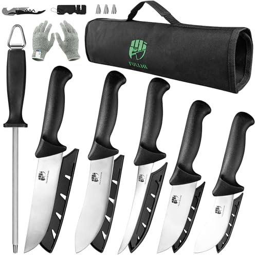 FULLHI 11PCS Metzger Messer Set, Anti-Rutsch-Metzger Ausbeinmesser Edelstahl Kochmesser Set, Fleischverarbeitung Set für Haus Küche, Schlachthof und...