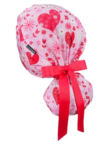 Image of Scrub Cap for Women and Men, Ponytail Scrub Caps, Working Hat, Head Cover with Ribbon Ties and Buttons, Long Hair