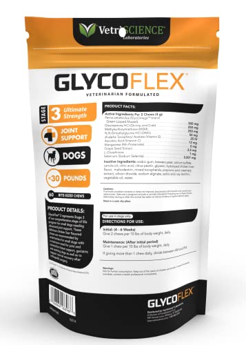 Vetriscience Glycoflex 3 Clinically Proven Dog Hip And Joint Supplement With Glucosamine For Small Dogs, Chicken, 60 Chews - Vet Recommended For Mobility Support For Small Breeds #TOP1