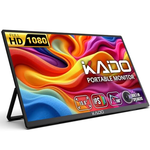 Image of Kado 15.6 Inch FHD 1080p Ultra-Slim Laptop Monitor 1920x1080, IPS Second Display 180 Adjustable Kickstand, Screen Extender for PC, Mac, Phone, Xbox, PS5, USB-C & HDMI Connectivity