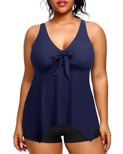 Holipick 2 Piece Plus Size Swimsuits for Women Tankini Bathing Suit Swimwear Tummy Control Flowy Tops and Boyshorts Modest