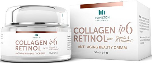 Collagen Retinol Anti-Aging Beauty Cream with iP6, Vitamin C, Vitamin A, Marine Collagen, 30ml / 1 fl oz Professional Formula with Clinically Tested Ingredients by Hamilton Healthcare
