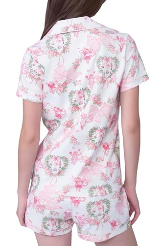 Image of Womens Pajamas Set Shorts Button Down 2 Piece Monkey Bunny Y2k Roller Dupes Rabbit Preppy Lounge Pjs Comfy Sleep Wear