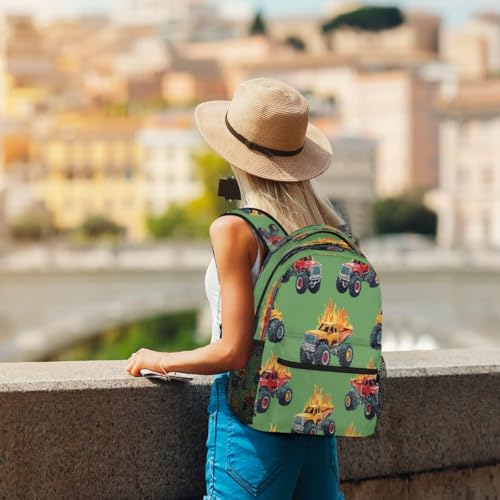 Monster Trucks Fire Pattern Kids Backpack, Lightweight School Bookbag Large Capacity Laptop Backpack Water Resistant Daypack Shoulder Bag for Teenager Boys Girls4