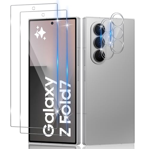 Xunzii Protector de Pantalla para Samsung Galaxy Z Fold 7 5G/Z Fold7 y Protector Lente Cámara [2+2 Piezas], 9H Alta Sensibilidad Resistente a Arañazos Cristal Templado Vidrio Templado [Transparente]