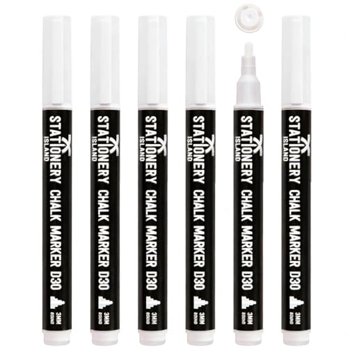 STATIONERY ISLAND Stylo Craie Pour Tableau Noir Effacable, Marqueur Craie Effacable, Feutre Craie pour le Verre Fenêtre, 3MM Lot de 4, Blanc